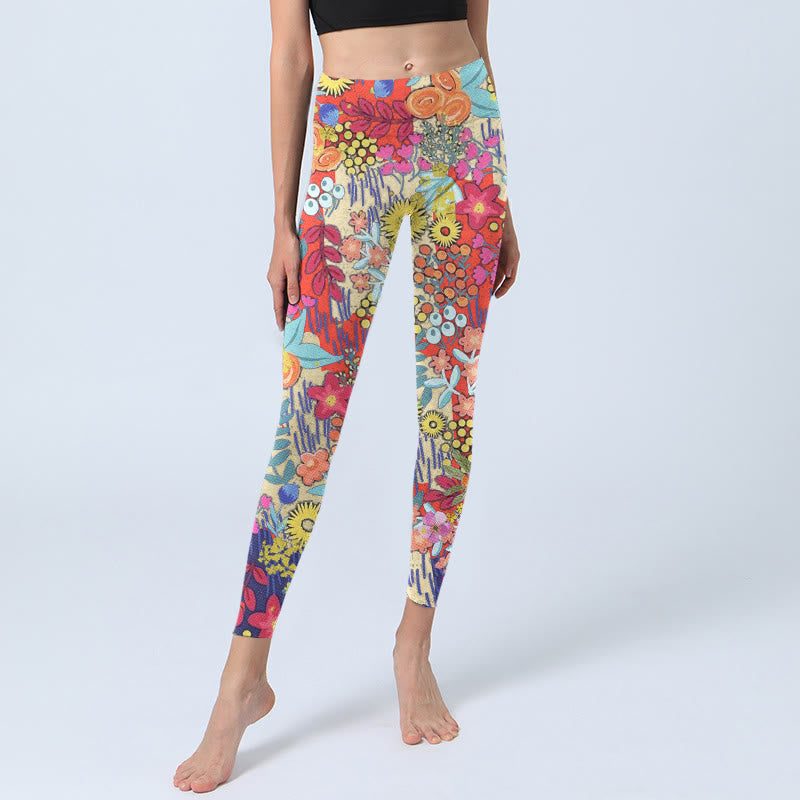 Buddha Stones, bunte Blumen, Blätter, Druck, Fitnessstudio, Fitness-Leggings, Yoga-Hose für Damen - image 6