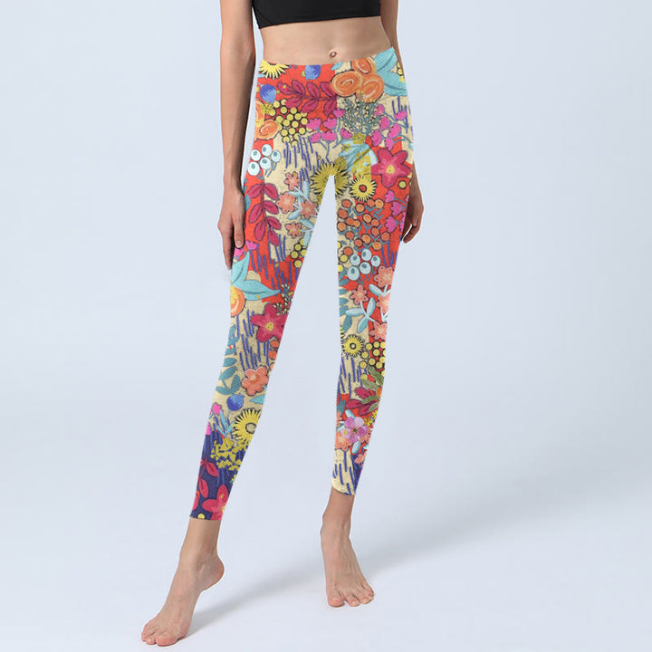 Buddha Stones, bunte Blumen, Blätter, Druck, Fitnessstudio, Fitness-Leggings, Yoga-Hose für Damen - image 6