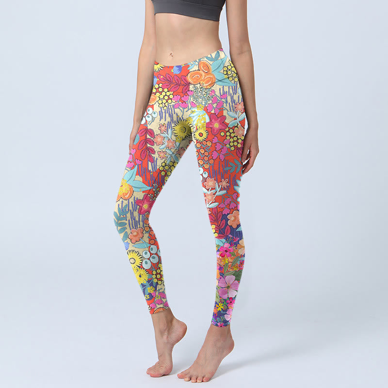 Buddha Stones, bunte Blumen, Blätter, Druck, Fitnessstudio, Fitness-Leggings, Yoga-Hose für Damen - BlassViolettRot - US18， UK/AU22，EU50 (4XL) - image 1