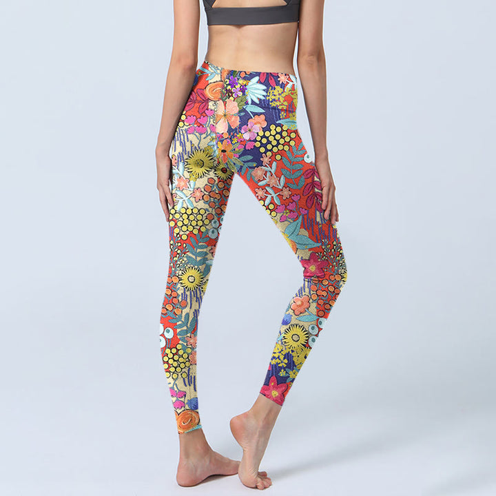 Buddha Stones, bunte Blumen, Blätter, Druck, Fitnessstudio, Fitness-Leggings, Yoga-Hose für Damen - image 4