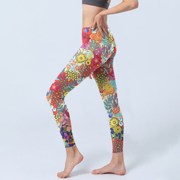 Buddha Stones, bunte Blumen, Blätter, Druck, Fitnessstudio, Fitness-Leggings, Yoga-Hose für Damen - image 3