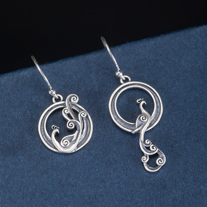 Buddha Stones 925 Sterling Silber Runde Asymmetrie Pfau Glück Ohrringe - image 6