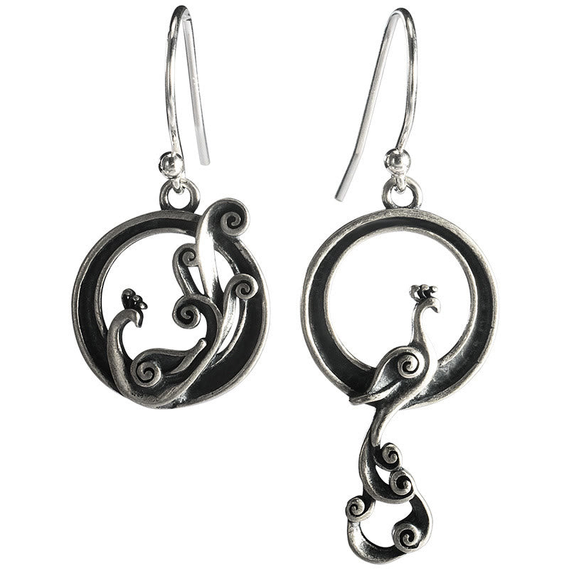 Buddha Stones 925 Sterling Silber Runde Asymmetrie Pfau Glück Ohrringe - image 7