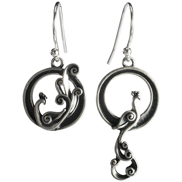 Buddha Stones 925 Sterling Silber Runde Asymmetrie Pfau Glück Ohrringe - image 7