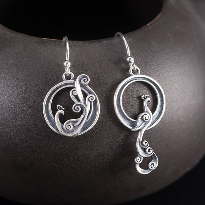 Buddha Stones 925 Sterling Silber Runde Asymmetrie Pfau Glück Ohrringe - 925 Sterlingsilber - image 0