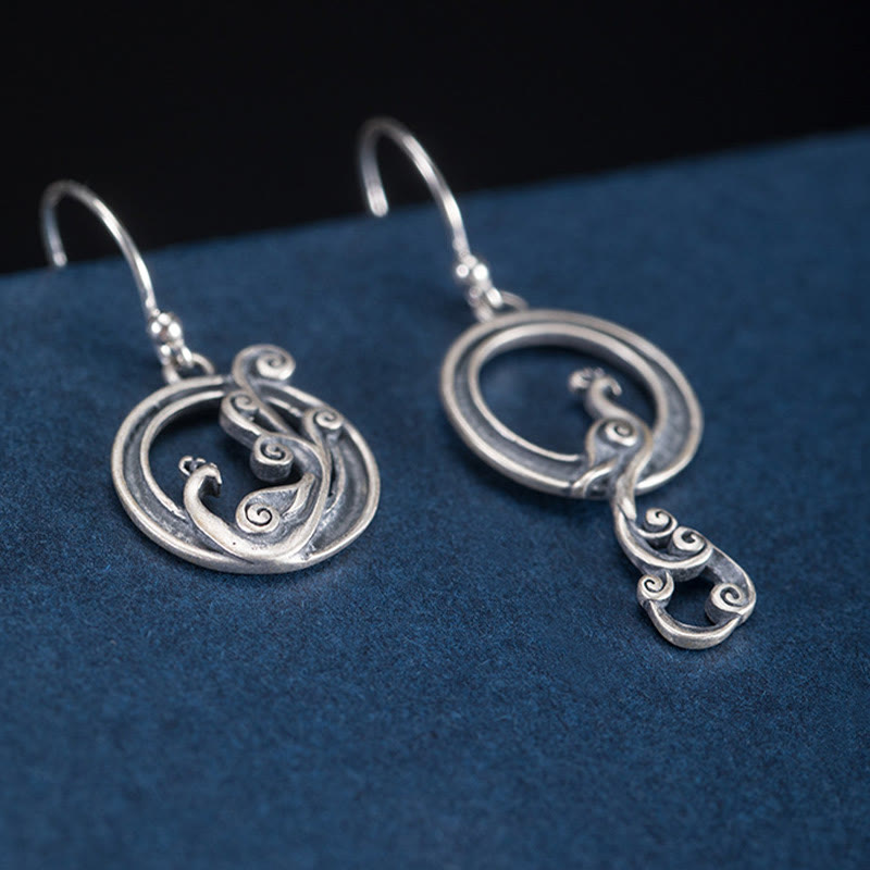 Buddha Stones 925 Sterling Silber Runde Asymmetrie Pfau Glück Ohrringe - image 5