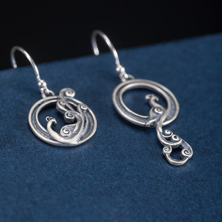 Buddha Stones 925 Sterling Silber Runde Asymmetrie Pfau Glück Ohrringe - image 5