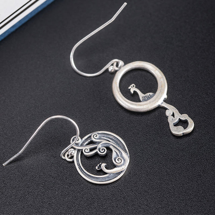 Buddha Stones 925 Sterling Silber Runde Asymmetrie Pfau Glück Ohrringe - image 2