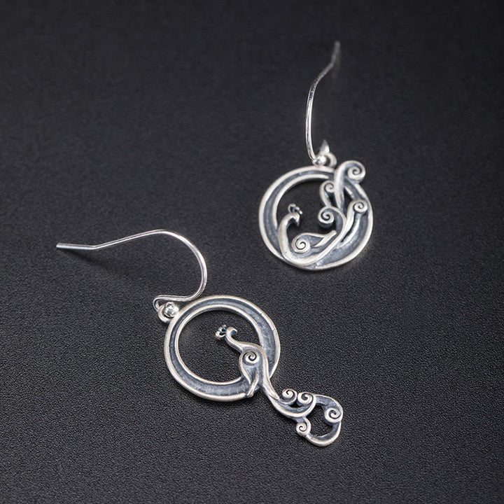 Buddha Stones 925 Sterling Silber Runde Asymmetrie Pfau Glück Ohrringe - image 1