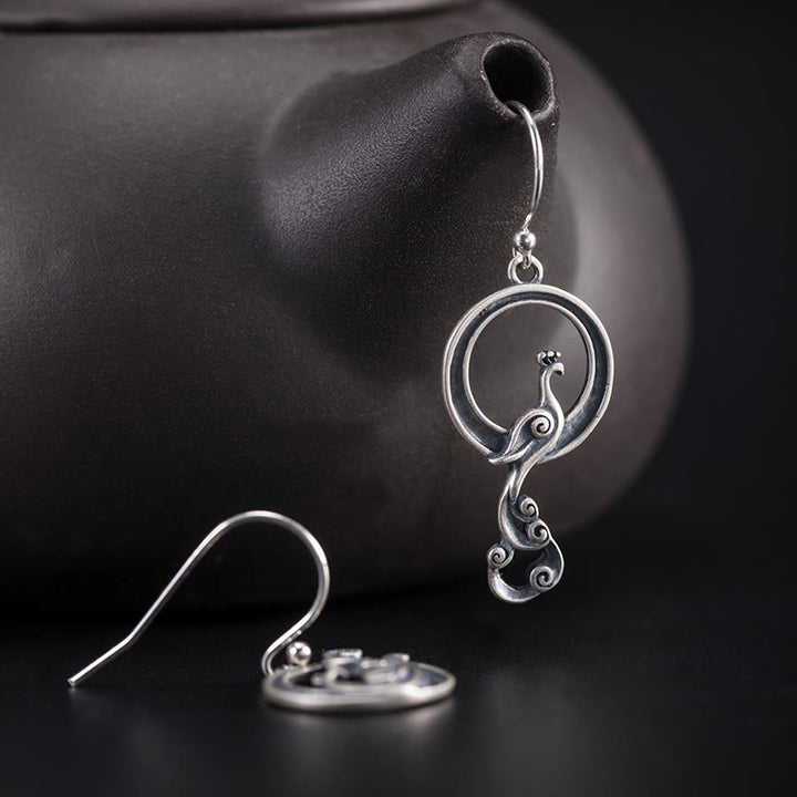 Buddha Stones 925 Sterling Silber Runde Asymmetrie Pfau Glück Ohrringe - image 4