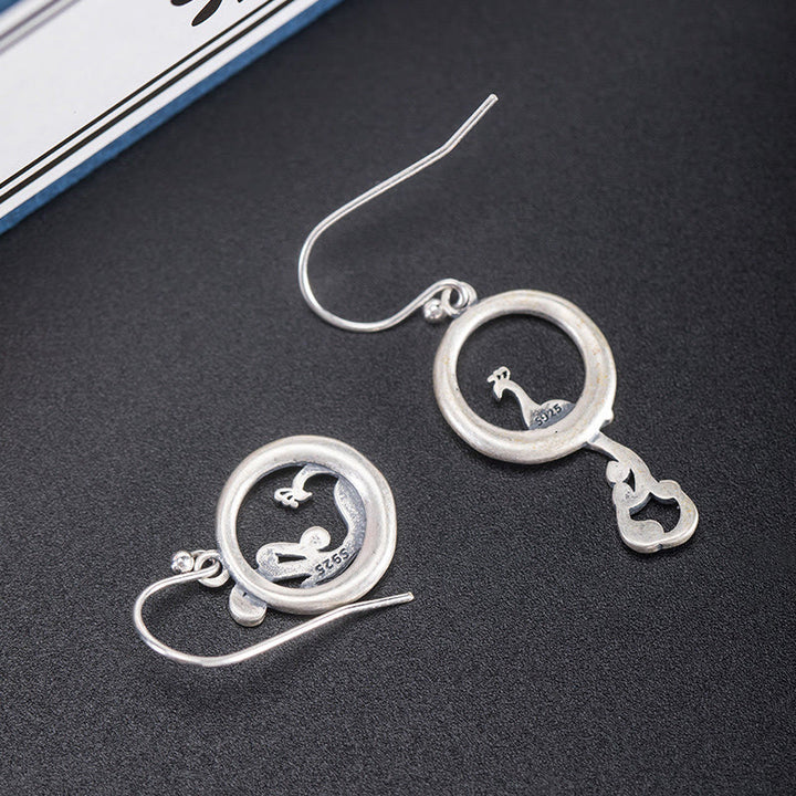 Buddha Stones 925 Sterling Silber Runde Asymmetrie Pfau Glück Ohrringe - image 3