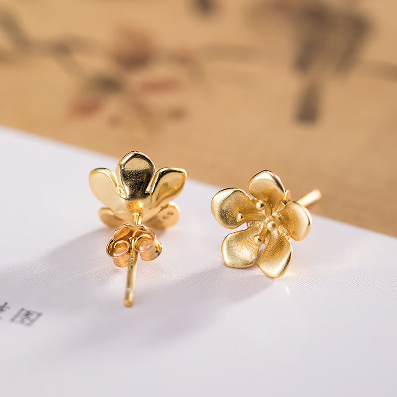 Buddha Stones 925 Sterling Silber Goldene Pfirsichblüte Balance Ohrringe - image 4