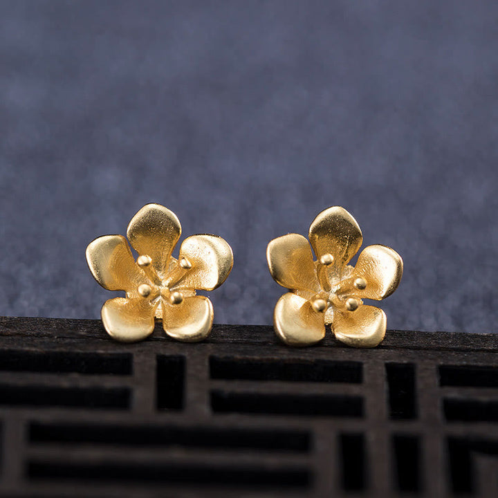 Buddha Stones 925 Sterling Silber Goldene Pfirsichblüte Balance Ohrringe - image 3