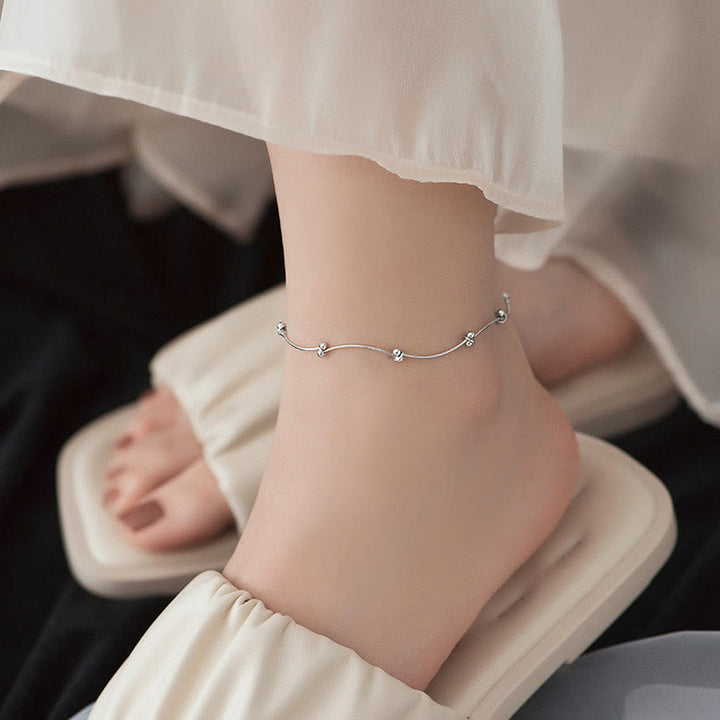 Fußkettchen mit Buddha Stones, 925er Sterlingsilber, einfache Wellenform, Schutz