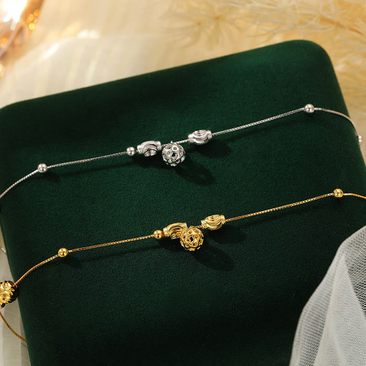 Buddha Stones 925 Sterling Silber Einfaches Glöckchen Perlensegen Fußkettchen