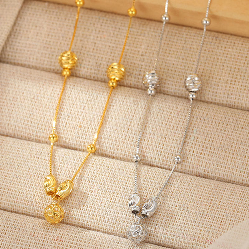 Buddha Stones 925 Sterling Silber Einfaches Glöckchen Perlensegen Fußkettchen
