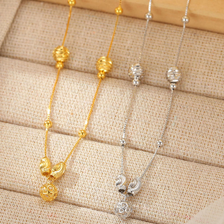 Buddha Stones 925 Sterling Silber Einfaches Glöckchen Perlensegen Fußkettchen