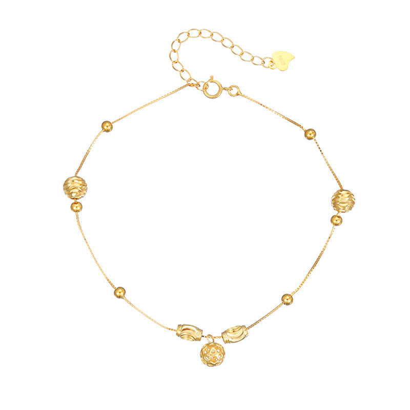 Buddha Stones 925 Sterling Silber Einfaches Glöckchen Perlensegen Fußkettchen - image 9