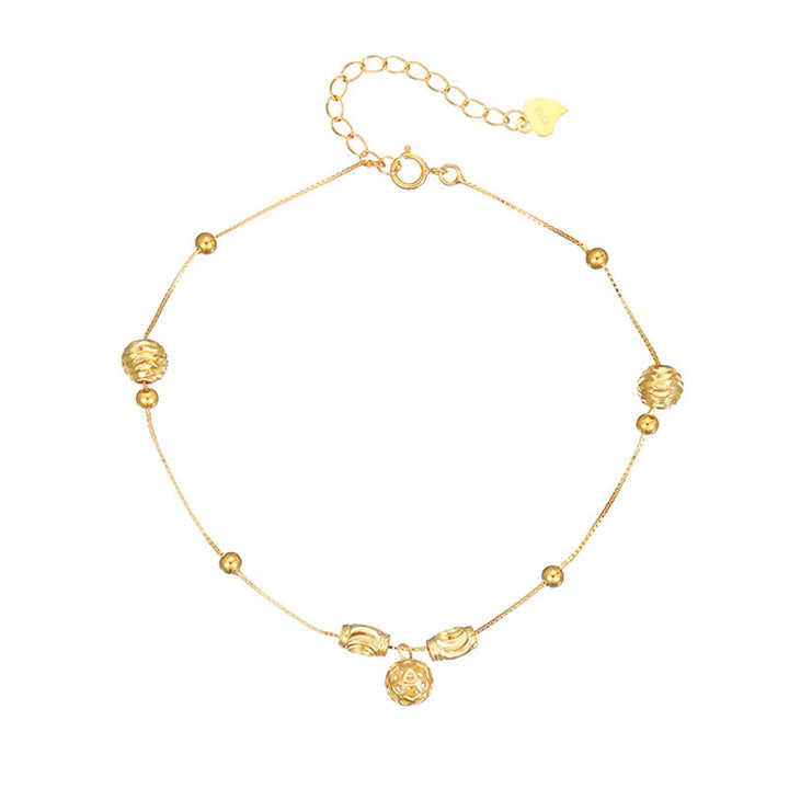 Buddha Stones 925 Sterling Silber Einfaches Glöckchen Perlensegen Fußkettchen - image 9