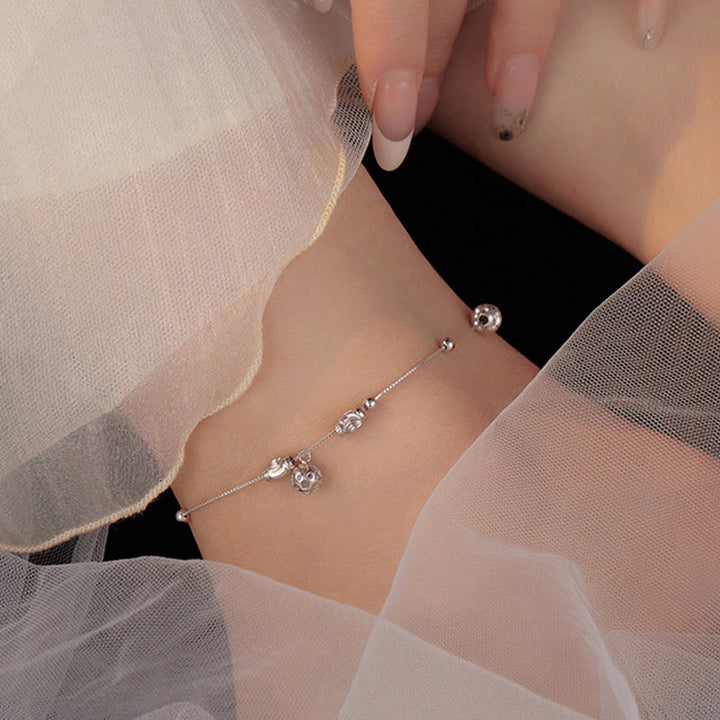 Buddha Stones 925 Sterling Silber Einfaches Glöckchen Perlensegen Fußkettchen - image 2