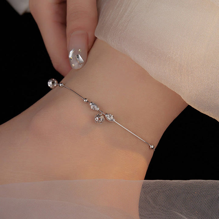 Buddha Stones 925 Sterling Silber Einfaches Glöckchen Perlensegen Fußkettchen - image 3