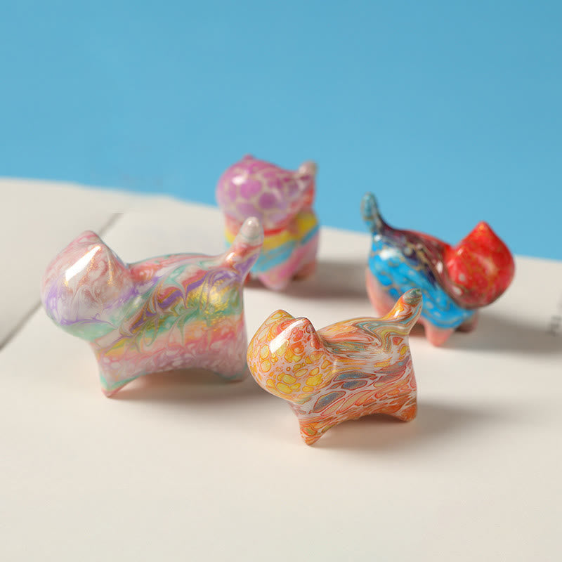 Buddha Stones Lackkunstwerk – Niedliche Katze, Ebenholz, Segens-Schreibtischdekoration - image 0