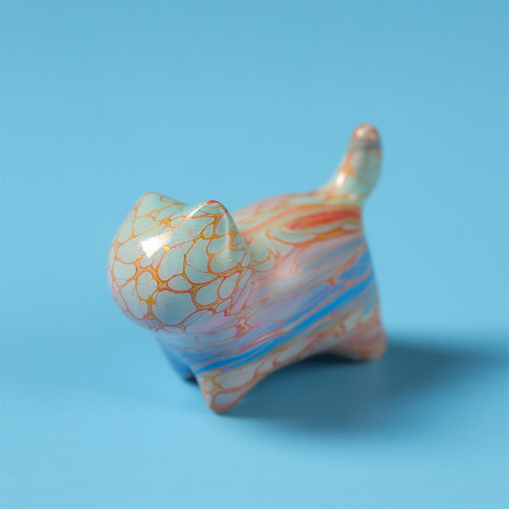 Buddha Stones Lackkunstwerk – Niedliche Katze, Ebenholz, Segens-Schreibtischdekoration - Freizeitkatze 37*31*9mm (Farbe zufällig) - image 4
