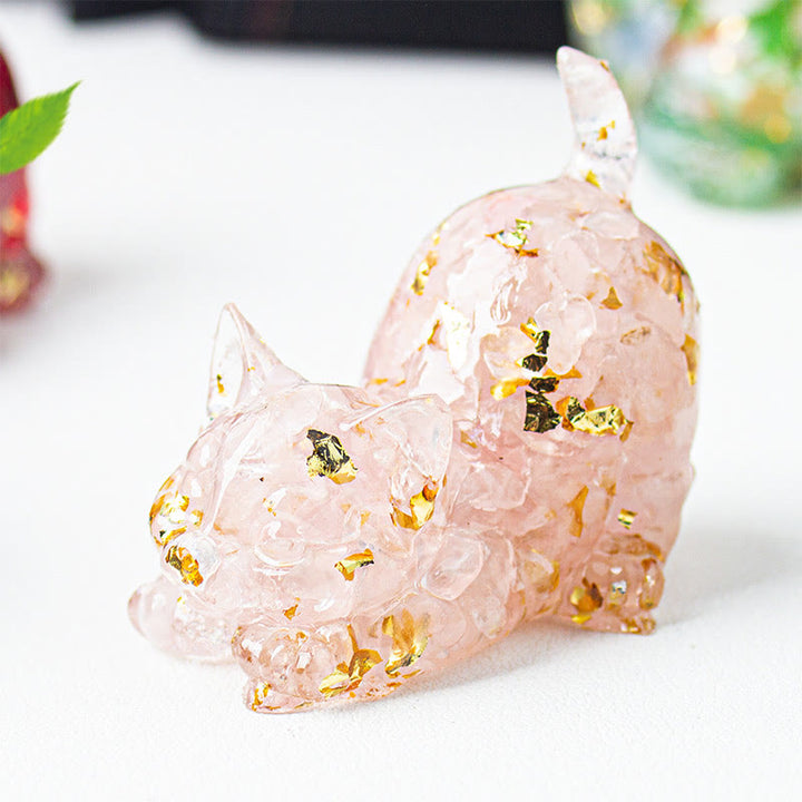 Buddha Stones Dehnbare Katze Harz Kristallkies Meditationsdekoration - Rosa Kristall - 4,5 x 3 x 4,2 cm - image 2