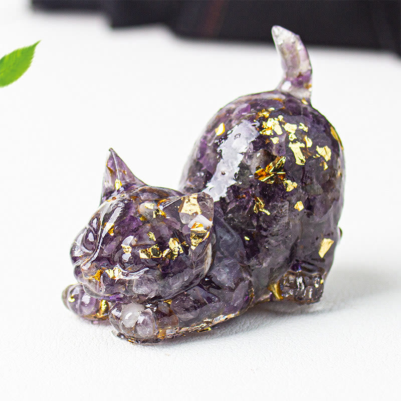 Buddha Stones Dehnbare Katze Harz Kristallkies Meditationsdekoration - Amethyst - 4,5 x 3 x 4,2 cm - image 0