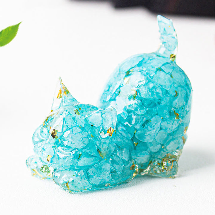 Buddha Stones Dehnbare Katze Harz Kristallkies Meditationsdekoration - Aquamarin - 4,5 x 3 x 4,2 cm - image 4
