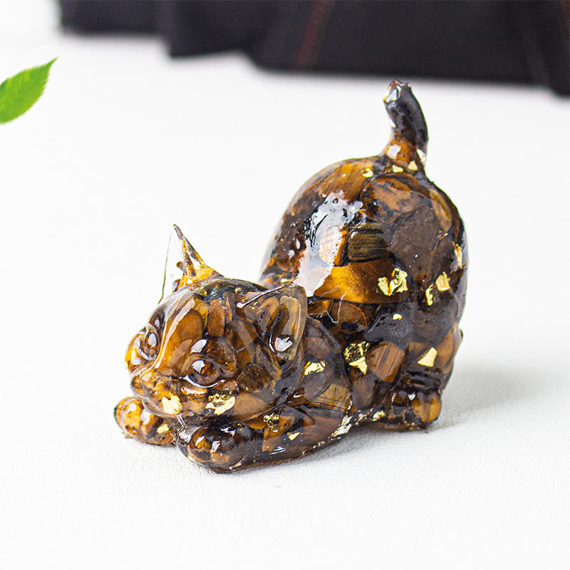 Buddha Stones Dehnbare Katze Harz Kristallkies Meditationsdekoration - Tigerauge - 4,5 x 3 x 4,2 cm - image 10