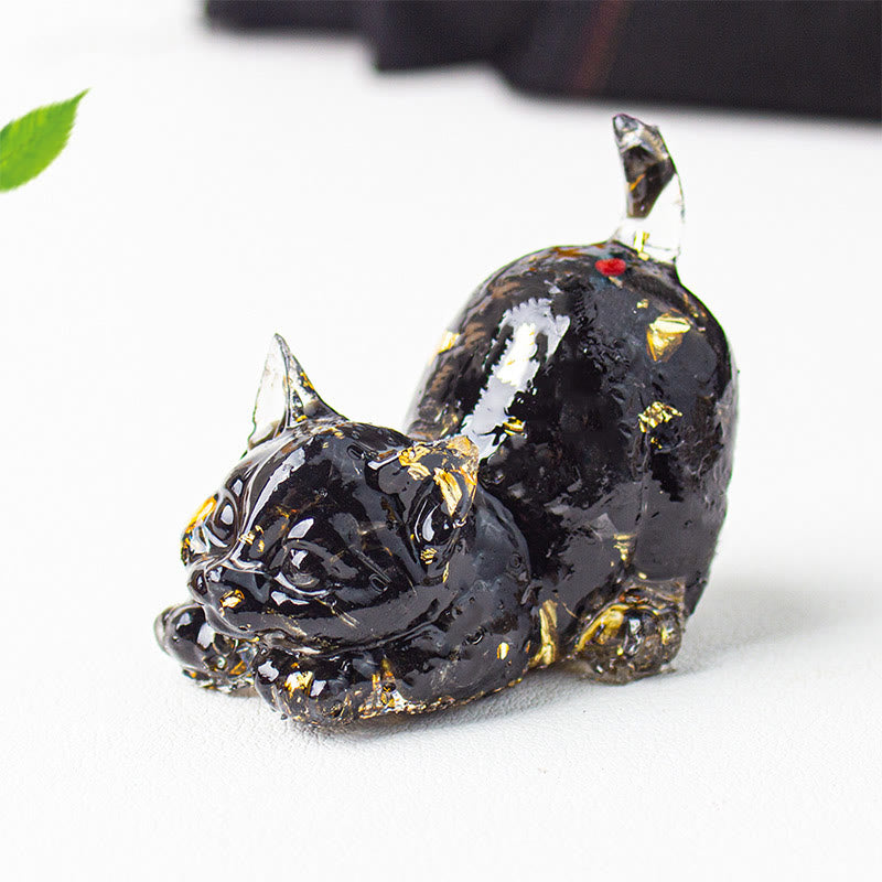 Buddha Stones Dehnbare Katze Harz Kristallkies Meditationsdekoration - Schwarzer Obsidian - 4,5 x 3 x 4,2 cm - image 21