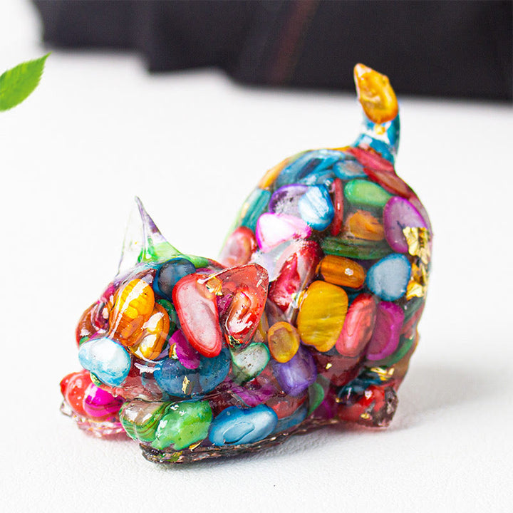 Buddha Stones Dehnbare Katze Harz Kristallkies Meditationsdekoration - Bunte Muschel - 4,5 x 3 x 4,2 cm - image 25
