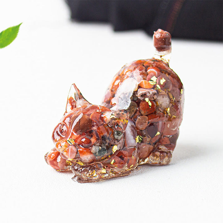 Buddha Stones Dehnbare Katze Harz Kristallkies Meditationsdekoration - Roter Achat - 4,5 x 3 x 4,2 cm - image 23