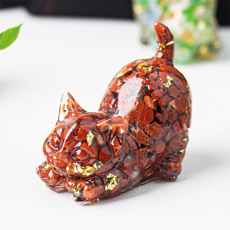 Buddha Stones Dehnbare Katze Harz Kristallkies Meditationsdekoration - Roter Jaspis - 4,5 x 3 x 4,2 cm - image 19