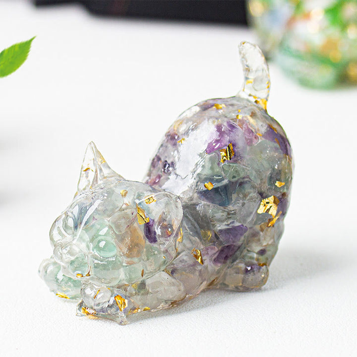 Buddha Stones Dehnbare Katze Harz Kristallkies Meditationsdekoration - Fluorit - 4,5 x 3 x 4,2 cm - image 28