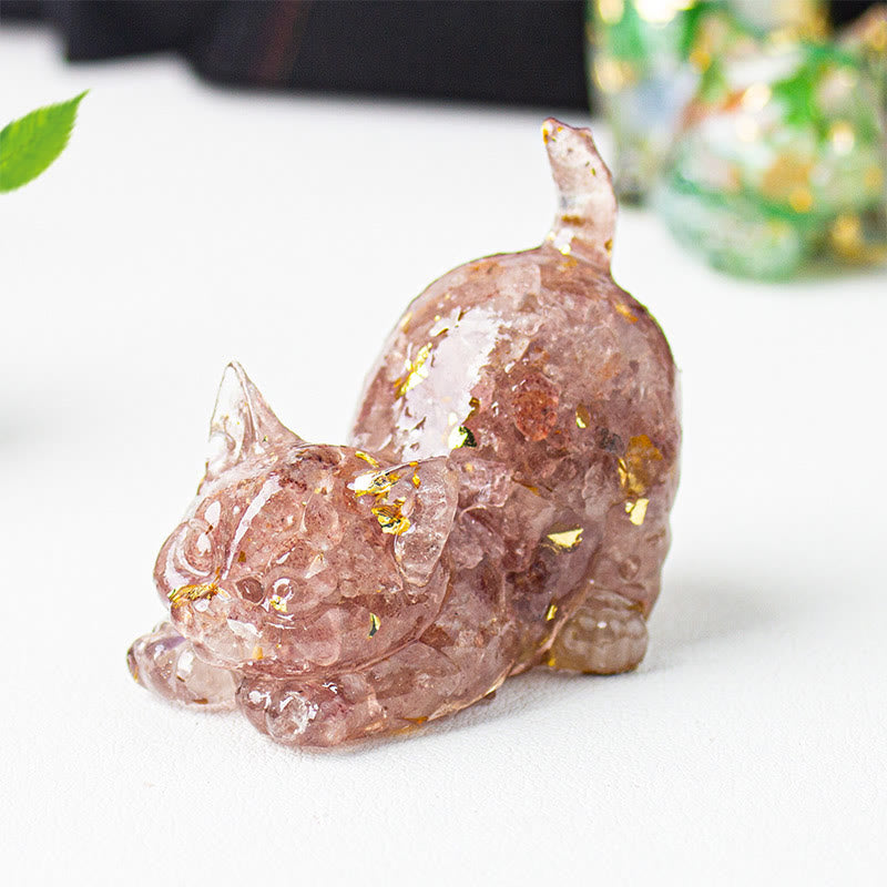Buddha Stones Dehnbare Katze Harz Kristallkies Meditationsdekoration - Erdbeerquarz - 4,5 x 3 x 4,2 cm - image 26