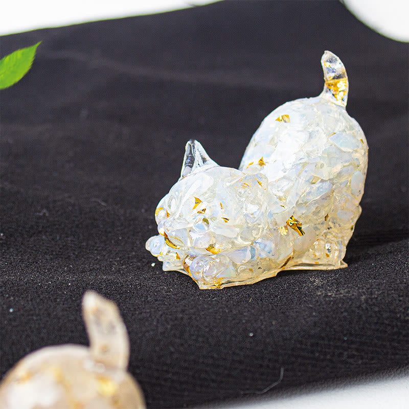 Buddha Stones Dehnbare Katze Harz Kristallkies Meditationsdekoration - Opal - 4,5 x 3 x 4,2 cm - image 34