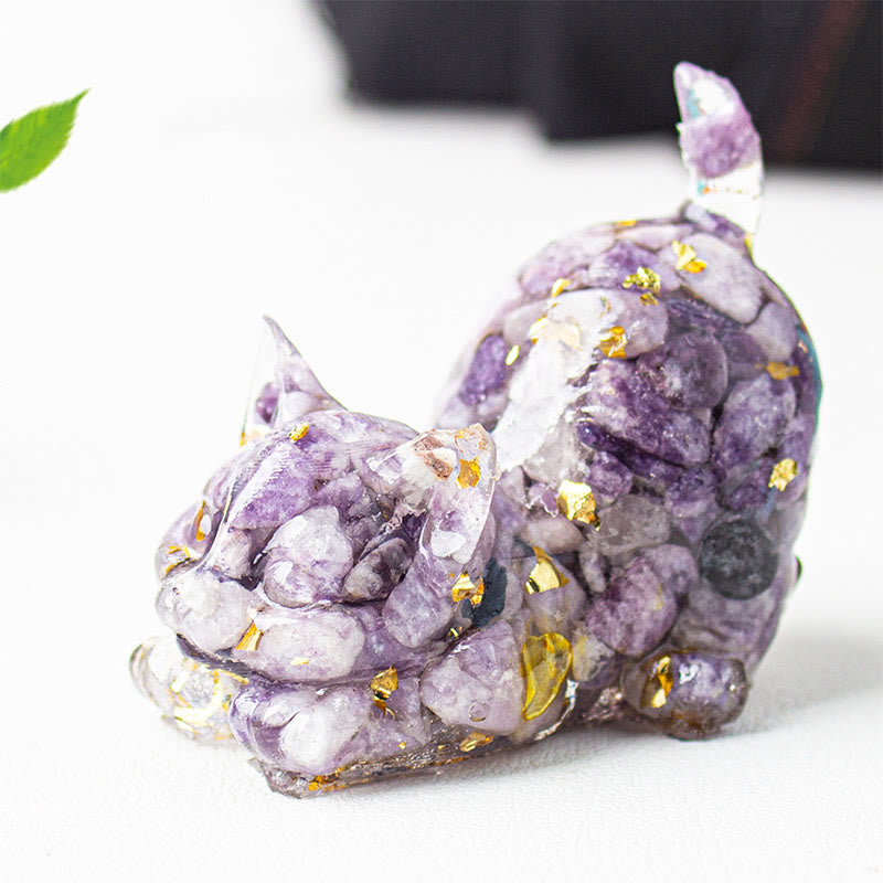 Buddha Stones Dehnbare Katze Harz Kristallkies Meditationsdekoration - Lepidolith - 4,5 x 3 x 4,2 cm - image 50