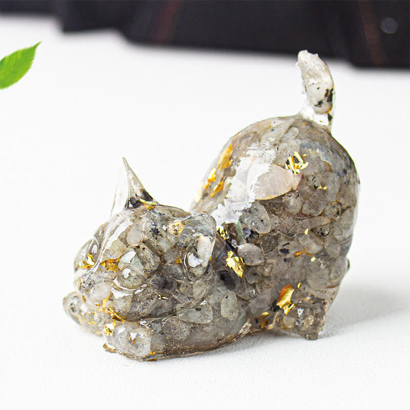 Buddha Stones Dehnbare Katze Harz Kristallkies Meditationsdekoration - Labradorit - 4,5 x 3 x 4,2 cm - image 45