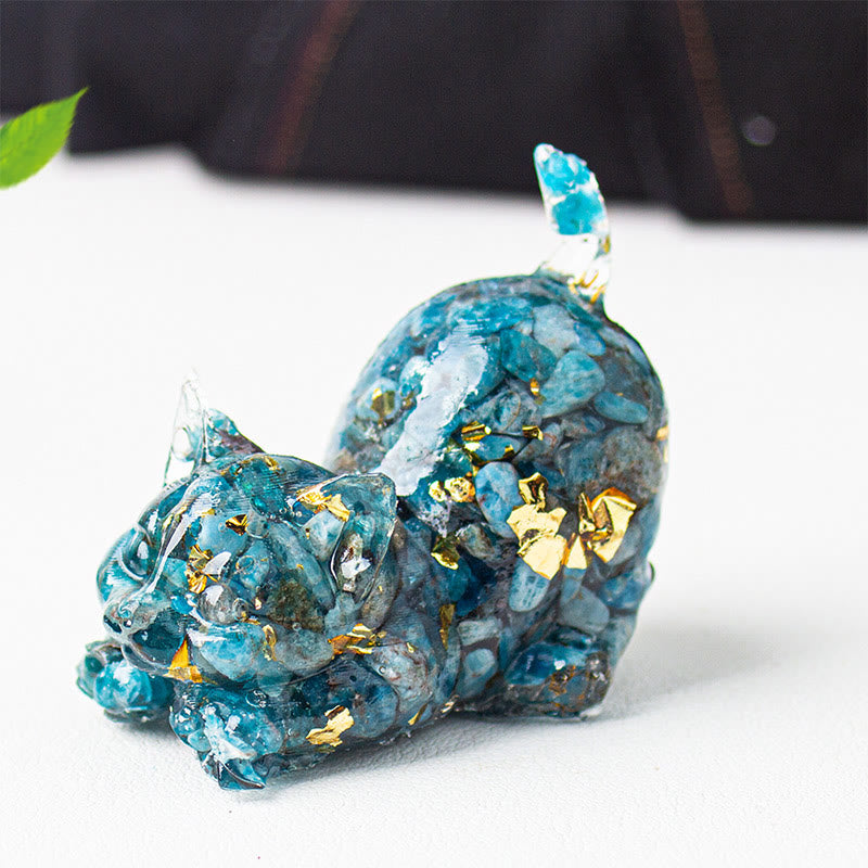 Buddha Stones Dehnbare Katze Harz Kristallkies Meditationsdekoration - Blauer Apatit - 4,5 x 3 x 4,2 cm - image 48