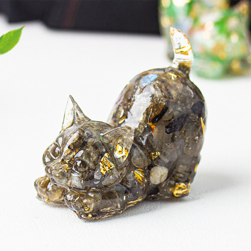 Buddha Stones Dehnbare Katze Harz Kristallkies Meditationsdekoration - Schwarzer Labradorit - 4,5 x 3 x 4,2 cm - image 46