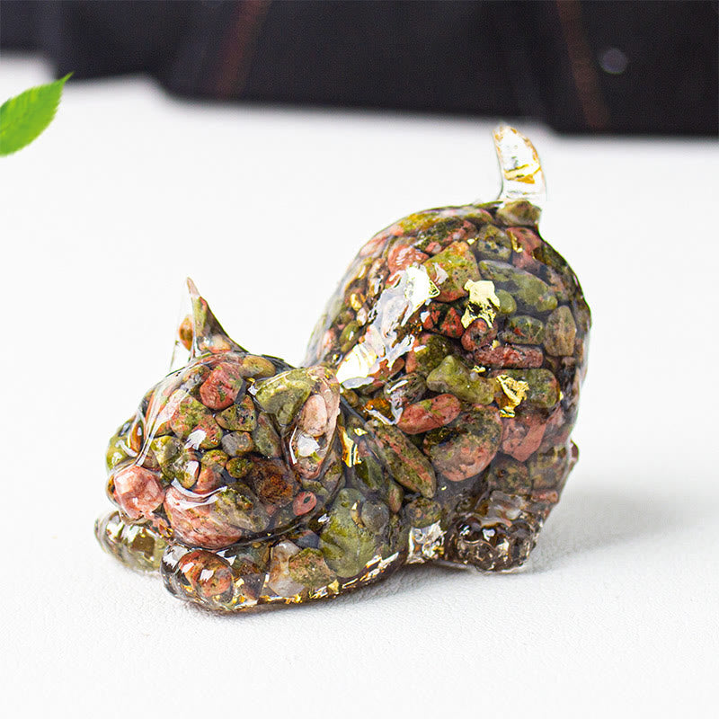 Buddha Stones Dehnbare Katze Harz Kristallkies Meditationsdekoration - Unakit - 4,5 x 3 x 4,2 cm - image 43