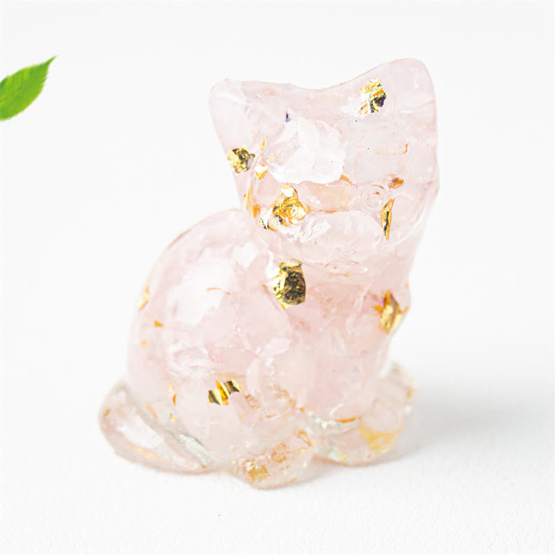 Buddha Stones Sitzende Katze aus Kunstharz, Kies, rosa Kristall, Citrin, weißer Kristall, Lapislazuli – beruhigende Schreibtischdekoration - Rosa Kristall - Etwa 3,2 x 3,3 x 4 cm - image 1