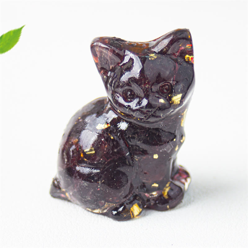 Buddha Stones Sitzende Katze aus Kunstharz, Kies, rosa Kristall, Citrin, weißer Kristall, Lapislazuli – beruhigende Schreibtischdekoration - Granat - Etwa 3,2 x 3,3 x 4 cm - image 29