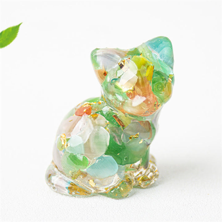 Buddha Stones Sitzende Katze aus Kunstharz, Kies, rosa Kristall, Citrin, weißer Kristall, Lapislazuli – beruhigende Schreibtischdekoration - Katzenauge - Etwa 3,2 x 3,3 x 4 cm - image 31
