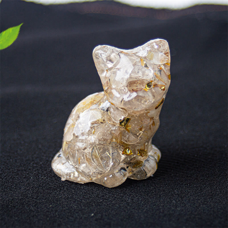 Buddha Stones Sitzende Katze aus Kunstharz, Kies, rosa Kristall, Citrin, weißer Kristall, Lapislazuli – beruhigende Schreibtischdekoration - Rutilquarz - Etwa 3,2 x 3,3 x 4 cm - image 27
