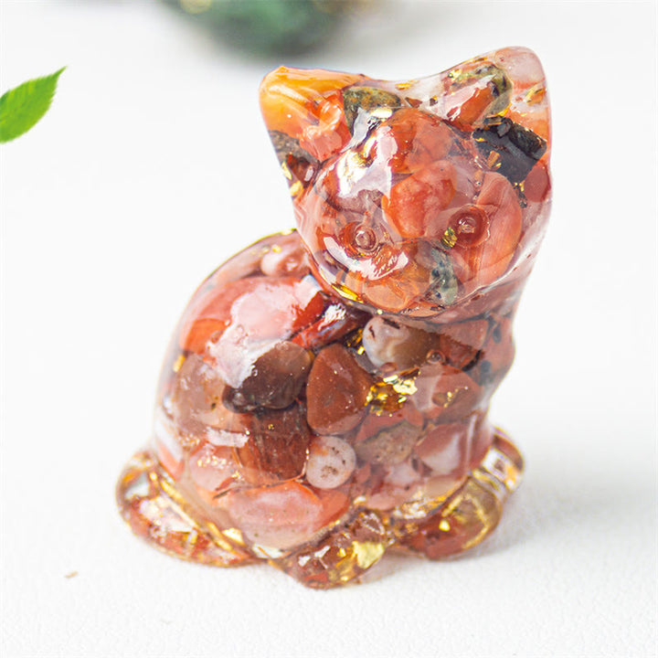Buddha Stones Sitzende Katze aus Kunstharz, Kies, rosa Kristall, Citrin, weißer Kristall, Lapislazuli – beruhigende Schreibtischdekoration - Roter Achat - Etwa 3,2 x 3,3 x 4 cm - image 18