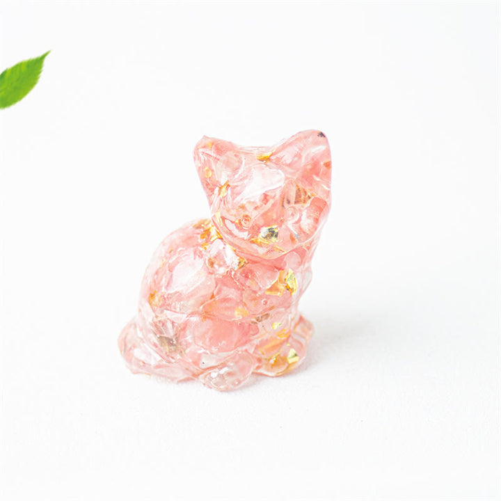 Buddha Stones Sitzende Katze aus Kunstharz, Kies, rosa Kristall, Citrin, weißer Kristall, Lapislazuli – beruhigende Schreibtischdekoration - Rosa Quarz - Etwa 3,2 x 3,3 x 4 cm - image 24