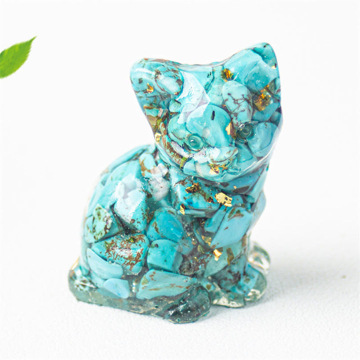 Buddha Stones Sitzende Katze aus Kunstharz, Kies, rosa Kristall, Citrin, weißer Kristall, Lapislazuli – beruhigende Schreibtischdekoration - Türkis - Etwa 3,2 x 3,3 x 4 cm - image 25